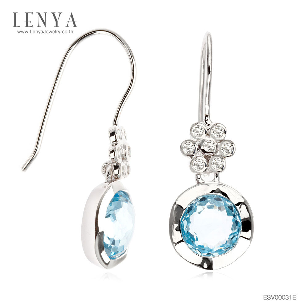 LENYA ต่างหูเงินแท้ 925 ชุบโรเดียม ดีไซน์เก๋ ตุ้งติ้งสไตล์ผู้หญิงทันสมัย ประดับด้วย White Topaz และ Blue Topaz ช่วยเสริมสมดุลทางอารมณ์ ช่วยในการควบคุมสติ แม้ในสถานการณ์ขับขัน