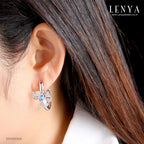 LENYA ต่างหูพลอยบลูโทแพซ เสริมความมั่นใจ ชัดเจน ปัญญา ขนาด 6x4 มิล ตัวเรือนเงินแท้925 ชุบทองคำขาว