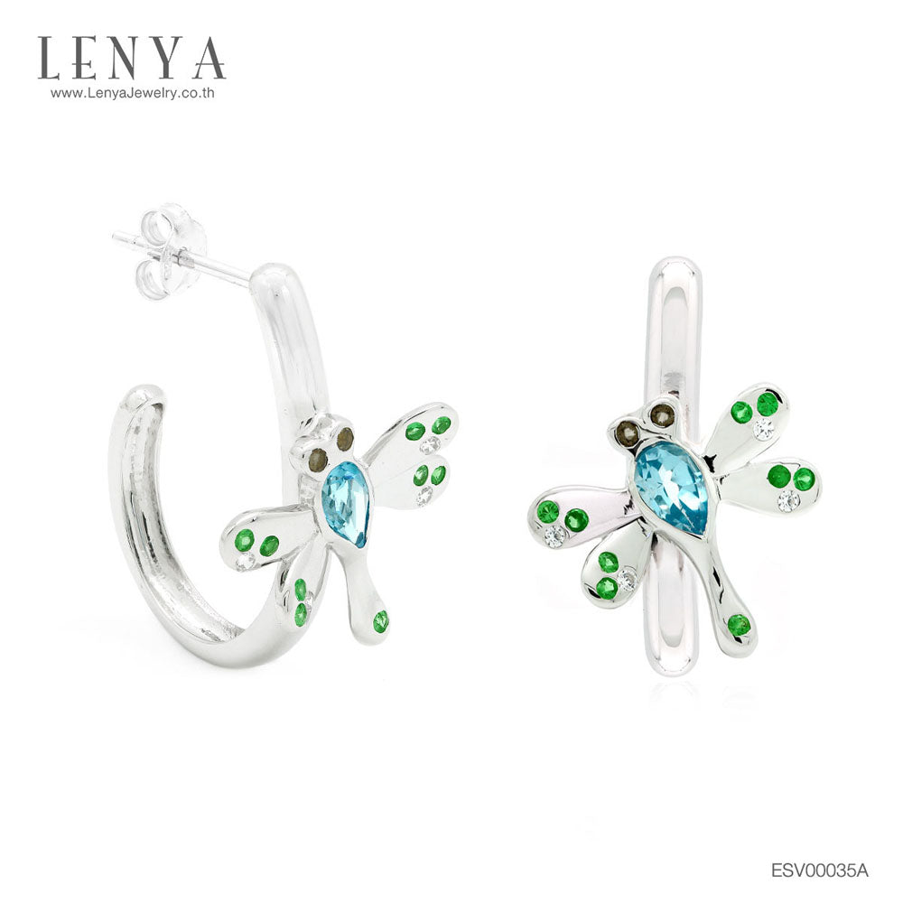 LENYA ต่างหูพลอยบลูโทแพซ เสริมความมั่นใจ ชัดเจน ปัญญา ขนาด 6x4 มิล ตัวเรือนเงินแท้925 ชุบทองคำขาว