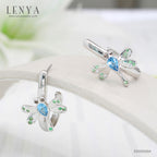 LENYA ต่างหูพลอยบลูโทแพซ เสริมความมั่นใจ ชัดเจน ปัญญา ขนาด 6x4 มิล ตัวเรือนเงินแท้925 ชุบทองคำขาว