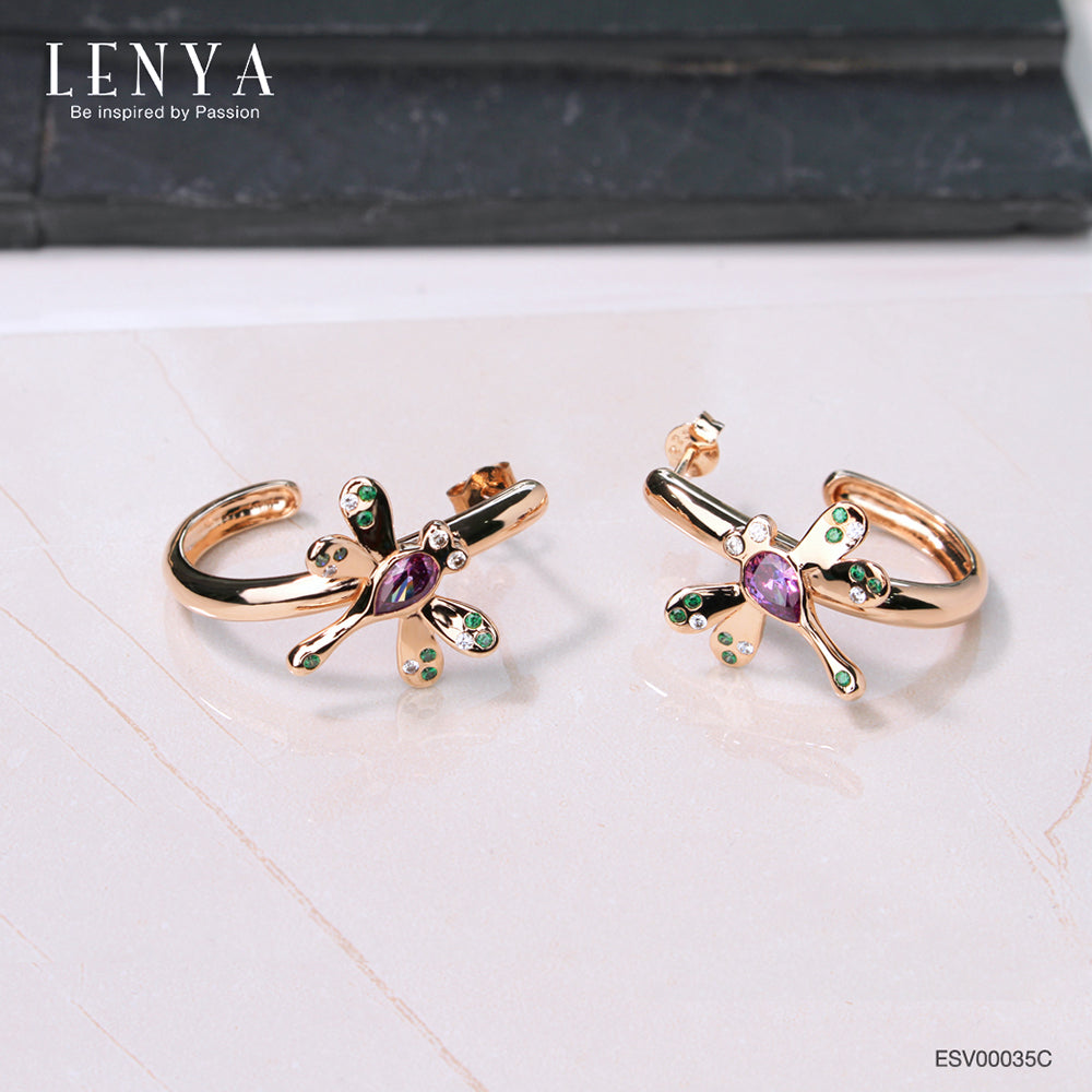 LENYA ต่างหูเงินแท้ดีไซน์แมลงปอสุดน่ารัก สุดเก๋แหวกแนวไม่ซ้ำแบบใคร  ประดับด้วย SWAROVSKI  ZIRCONIA ชุบด้วยทองชมพู