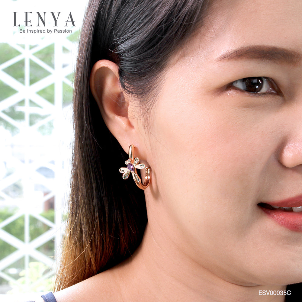 LENYA ต่างหูเงินแท้ดีไซน์แมลงปอสุดน่ารัก สุดเก๋แหวกแนวไม่ซ้ำแบบใคร  ประดับด้วย SWAROVSKI  ZIRCONIA ชุบด้วยทองชมพู