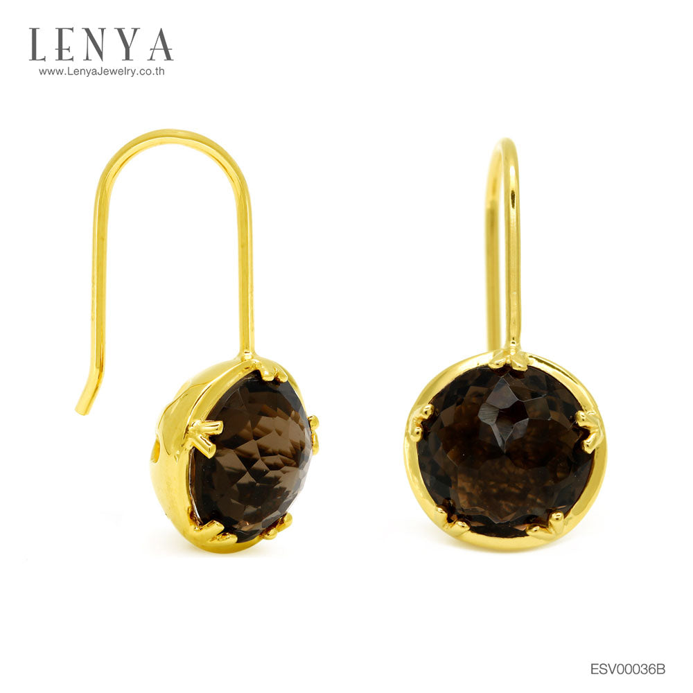 LENYA ต่างหูพลอยสโมคกี้ควอร์ซ (Smoky Quartz) สีน้ำตาล เสริมอำนาจบารมี  ช่วยกระตุ้นพลังความกระตือรือร้นในการทำงาน ให้งานบรรลุความสำเร็จ ตัวเรือนเงินแท้ชุบทองคำ