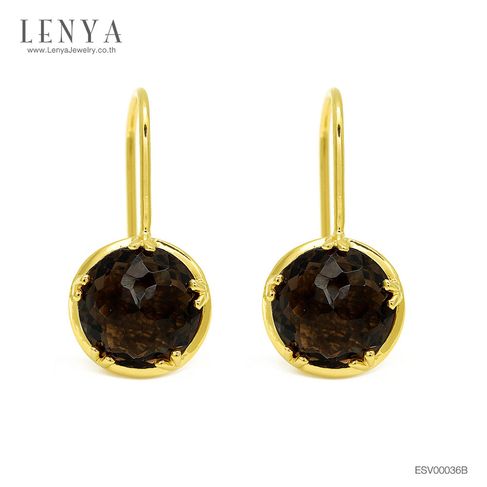 LENYA ต่างหูพลอยสโมคกี้ควอร์ซ (Smoky Quartz) สีน้ำตาล เสริมอำนาจบารมี  ช่วยกระตุ้นพลังความกระตือรือร้นในการทำงาน ให้งานบรรลุความสำเร็จ ตัวเรือนเงินแท้ชุบทองคำ