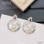 LENYA ต่างหูเงินแท้ 925 ชุบทองขาว ประดับบุษราคัม (Yellow Sapphire) สโมคกี้ควอทซ์ (Smoky Quartz) เพชร DiamondLike  ฉลุลายดอกไม้น่ารัก