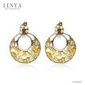 LENYA ต่างหูเงินแท้ 925 ชุบทองขาว และ ชุปทองคำ ประดับด้วย Swarovski Zirconia  มีทำลาย Texture ที่ดอกไม้ ฉลุลายดอกไม้น่ารัก