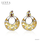 LENYA ต่างหูเงินแท้ 925 ชุบทองขาว และ ชุปทองคำ ประดับด้วย Swarovski Zirconia  มีทำลาย Texture ที่ดอกไม้ ฉลุลายดอกไม้น่ารัก