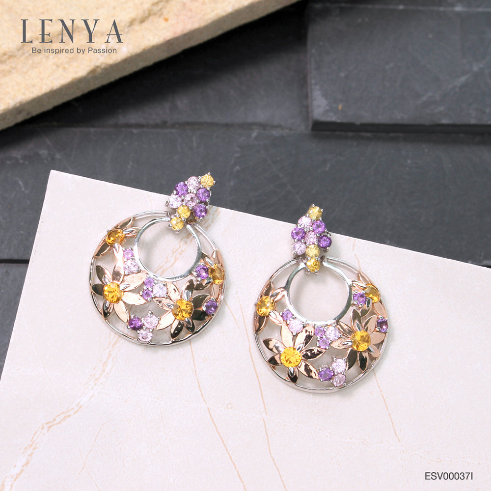 LENYA ต่างหู แซฟไฟร์  เสริมความสุข ความกล้า พลังบวก ขนาด 3 มิล ตัวเรือนเงินแท้925 ชุบทองคำขาว