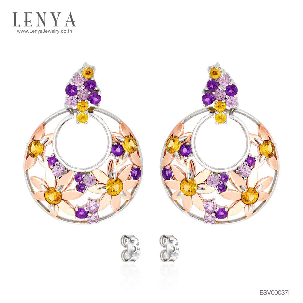 LENYA ต่างหู แซฟไฟร์  เสริมความสุข ความกล้า พลังบวก ขนาด 3 มิล ตัวเรือนเงินแท้925 ชุบทองคำขาว