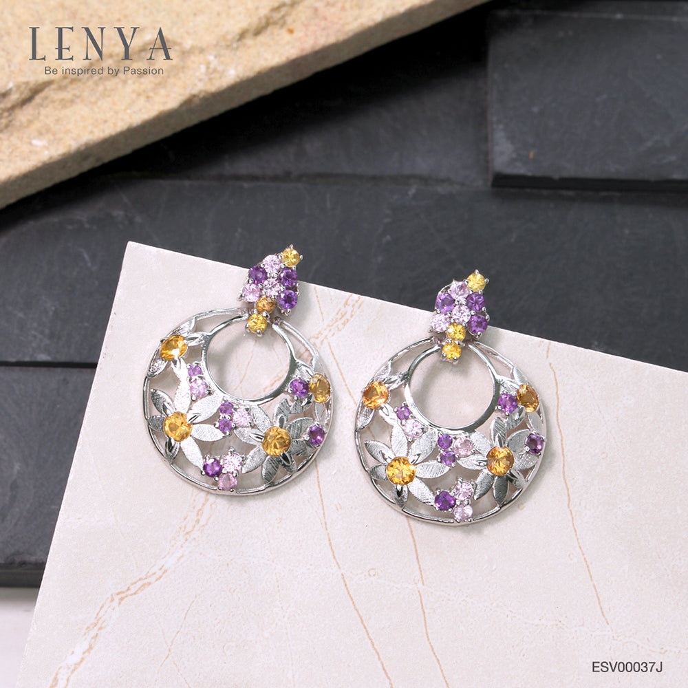 LENYA ต่างหูพลอยอเมทิสต์ เสริมความสงบใจ มีสติ มั่งคั่ง ขนาด 2 มิล ตัวเรือนเงินแท้925 ชุบทองคำขาว
