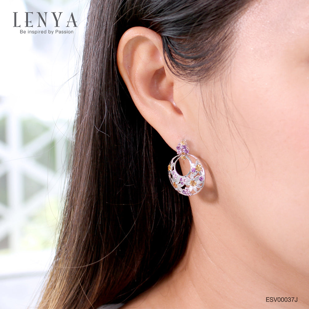 LENYA ต่างหูพลอยอเมทิสต์ เสริมความสงบใจ มีสติ มั่งคั่ง ขนาด 2 มิล ตัวเรือนเงินแท้925 ชุบทองคำขาว