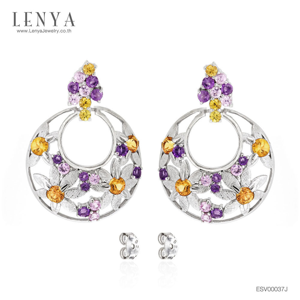 LENYA ต่างหูพลอยอเมทิสต์ เสริมความสงบใจ มีสติ มั่งคั่ง ขนาด 2 มิล ตัวเรือนเงินแท้925 ชุบทองคำขาว