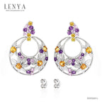 LENYA ต่างหูพลอยอเมทิสต์ เสริมความสงบใจ มีสติ มั่งคั่ง ขนาด 2 มิล ตัวเรือนเงินแท้925 ชุบทองคำขาว
