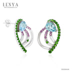 LENYA ต่างหูพลอยบลูโทแพซ เสริมความมั่นใจ ชัดเจน ปัญญา ขนาด 8x6 มิล ตัวเรือนเงินแท้925 ชุบทองคำขาว