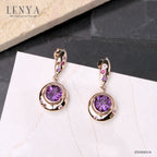 LENYA ต่างหูประดับอเมทีส (Amethyst) สีม่วง และสโมคกี้ควอทซ์ (Smoky Quartz) สีน้ำตาล แซฟไฟร์สีชมพู(Pink Sapphire) และทับทิม(Ruby) ตัวเรือนเงินแท้ชุบพิ้งโกลด์