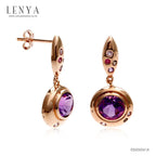 LENYA ต่างหูประดับอเมทีส (Amethyst) สีม่วง และสโมคกี้ควอทซ์ (Smoky Quartz) สีน้ำตาล แซฟไฟร์สีชมพู(Pink Sapphire) และทับทิม(Ruby) ตัวเรือนเงินแท้ชุบพิ้งโกลด์