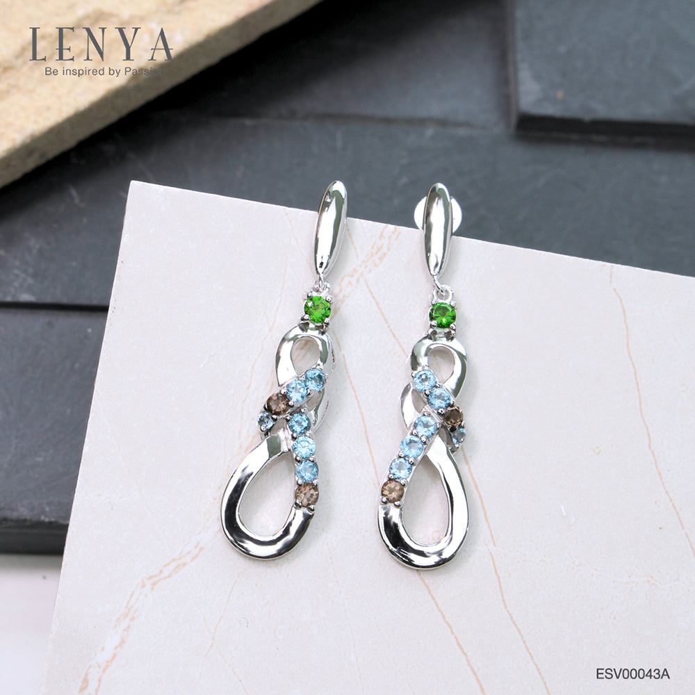 LENYA ต่างหูพลอยบลูโทแพซ เสริมความมั่นใจ ชัดเจน ปัญญา ขนาด 1.5 มิล ตัวเรือนเงินแท้925 ชุบทองคำขาว