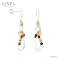 LENYA ต่างหูเงินแท้ 925 ชุบทองขาว ประดับพลอย บุษราคัม(Yellow Sapphire) สโมคกี้ควอตซ์ (Smoky Quartz) และ อเมทีส (Amethyst)
