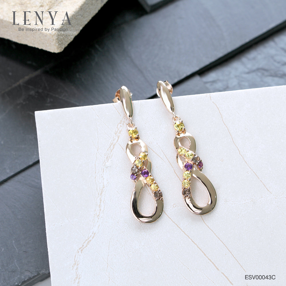 LENYA ต่างหูบุษราคัม  เสริมความโชคดี มั่งคั่ง ปัญญา ขนาด 2.5 มิล ตัวเรือนเงินแท้925 ชุบพิงค์โกลด์