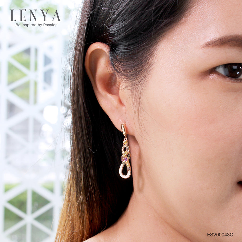 LENYA ต่างหูบุษราคัม  เสริมความโชคดี มั่งคั่ง ปัญญา ขนาด 2.5 มิล ตัวเรือนเงินแท้925 ชุบพิงค์โกลด์