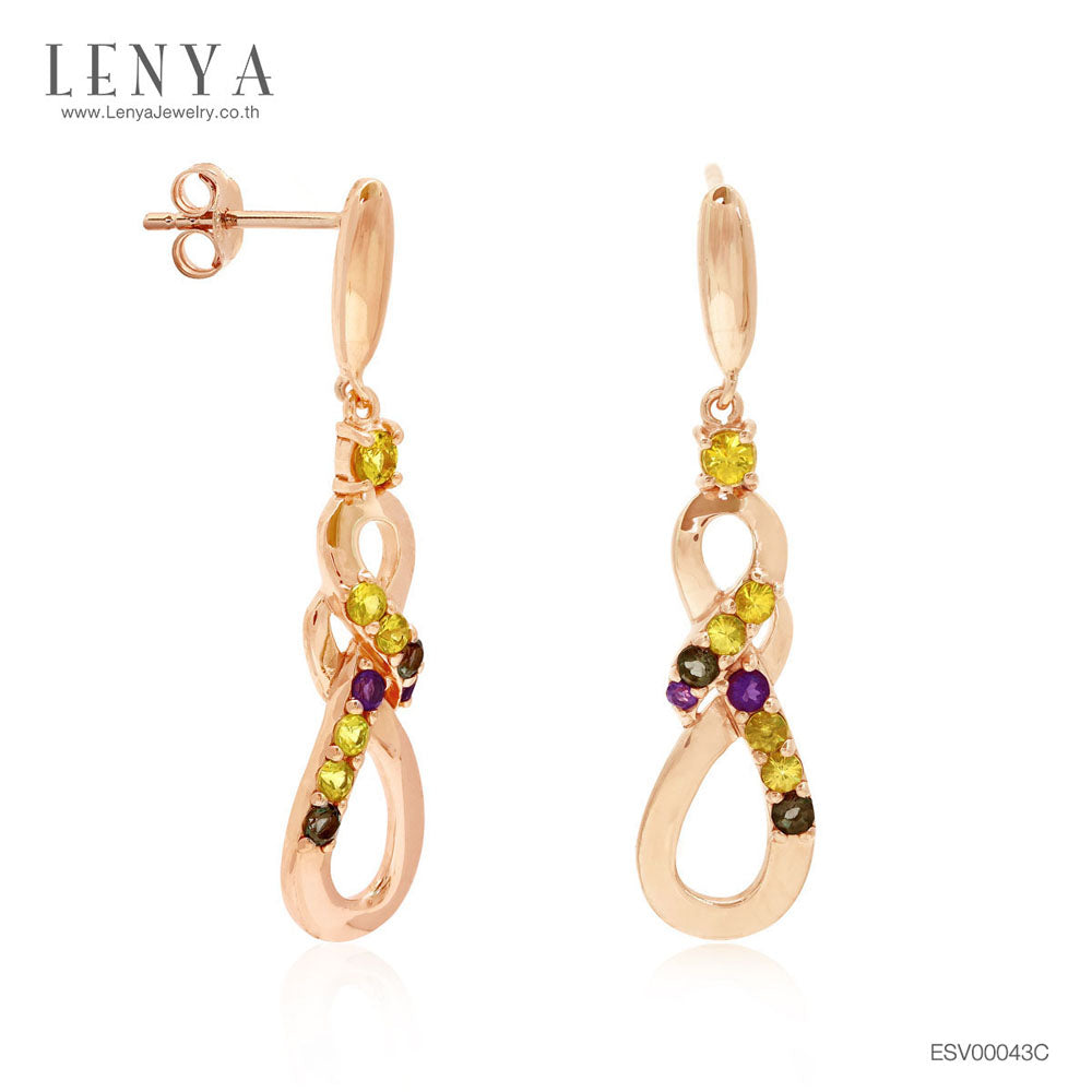 LENYA ต่างหูบุษราคัม  เสริมความโชคดี มั่งคั่ง ปัญญา ขนาด 2.5 มิล ตัวเรือนเงินแท้925 ชุบพิงค์โกลด์