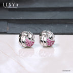 LENYA ต่างหู พลอยสีชมพู จากSwarovski  เสริมลุคสวยหรูโดดเด่น ขนาด 1.25 ตัวเรือนเงินแท้925 ชุบทองคำขาว