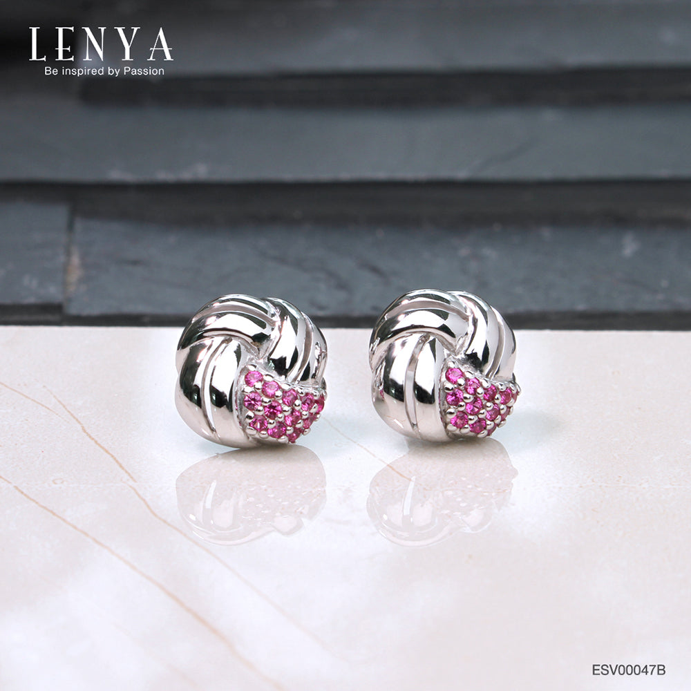 LENYA ต่างหู พลอยสีชมพู จากSwarovski  เสริมลุคสวยหรูโดดเด่น ขนาด 1.25 ตัวเรือนเงินแท้925 ชุบทองคำขาว