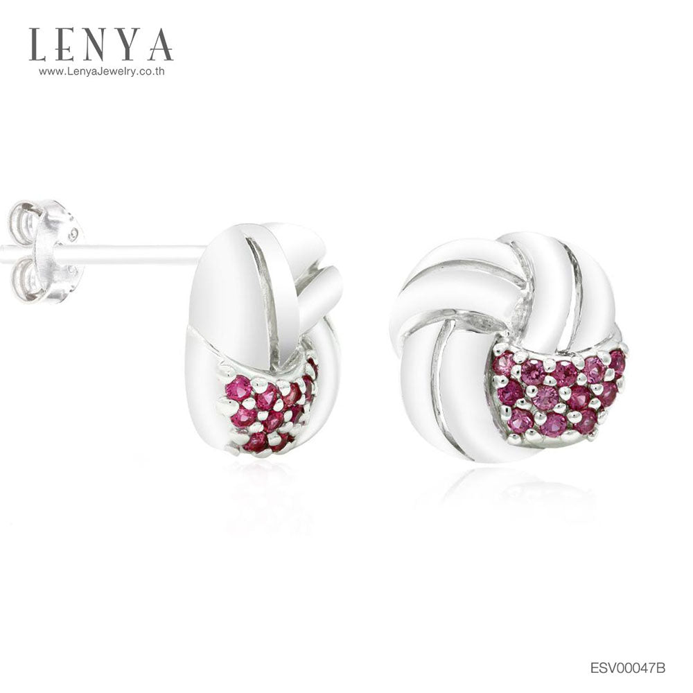 LENYA ต่างหู พลอยสีชมพู จากSwarovski  เสริมลุคสวยหรูโดดเด่น ขนาด 1.25 ตัวเรือนเงินแท้925 ชุบทองคำขาว