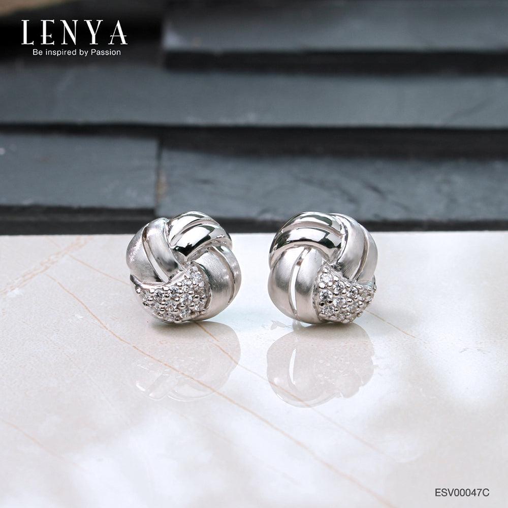 LENYA ต่างหูเงินแท้ 925 ชุบทองขาว ประดับด้วย Swarovski cubic zirconia