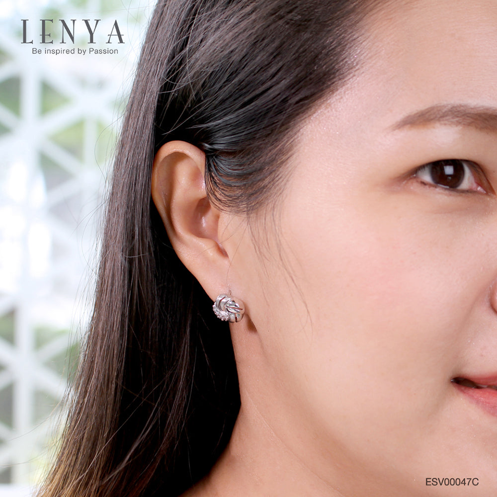 LENYA ต่างหูเงินแท้ 925 ชุบทองขาว ประดับด้วย Swarovski cubic zirconia