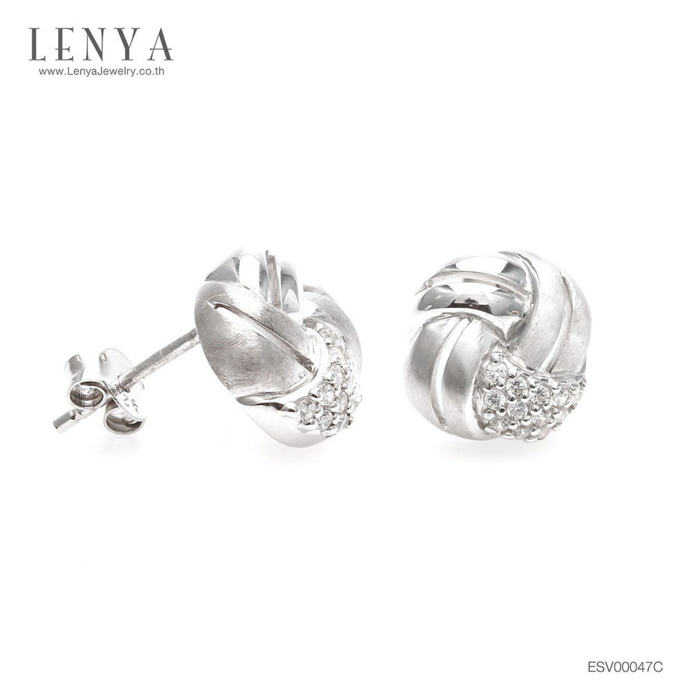 LENYA ต่างหูเงินแท้ 925 ชุบทองขาว ประดับด้วย Swarovski cubic zirconia