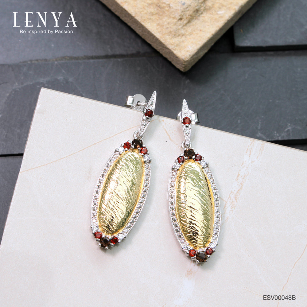 LENYA ต่างหูพลอยสโมกกี้ควอตซ์ เสริมด้านใจแกร่ง สำเร็จ มั่นคง ขนาด 2 มิล ตัวเรือนเงินแท้925 ชุบทูโทน
