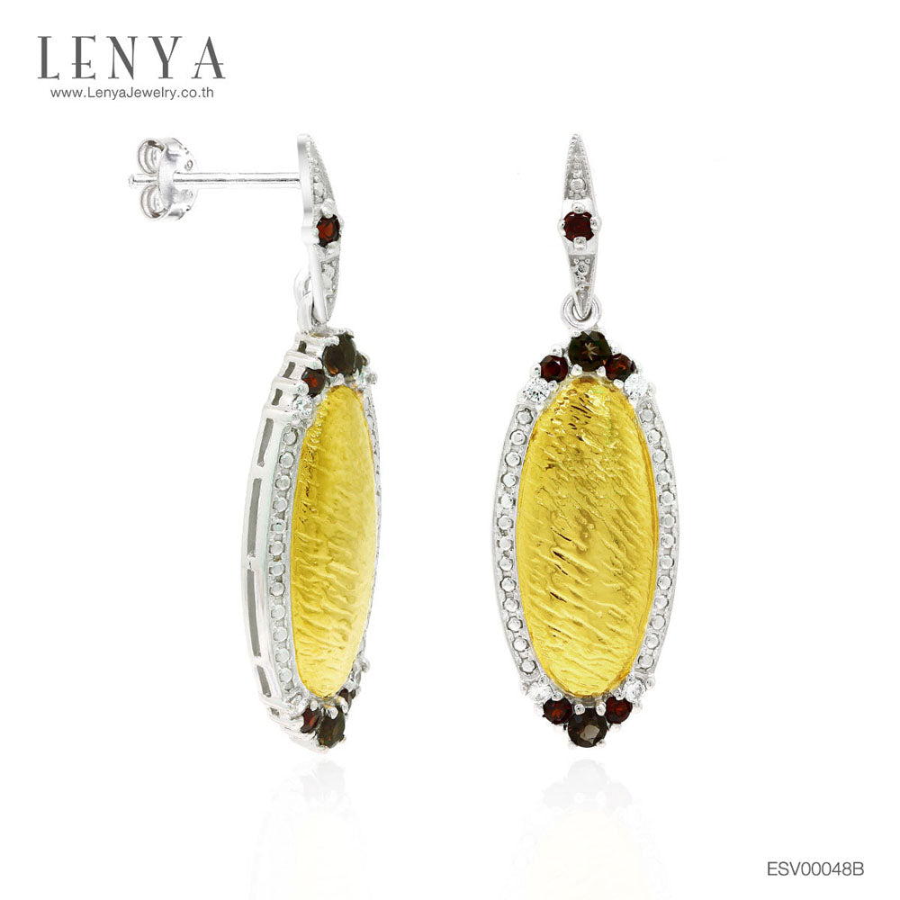 LENYA ต่างหูพลอยสโมกกี้ควอตซ์ เสริมด้านใจแกร่ง สำเร็จ มั่นคง ขนาด 2 มิล ตัวเรือนเงินแท้925 ชุบทูโทน