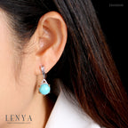 LENYA ต่างหูเทอควอยส์ (Turquoise) สีฟ้า หลังเบี้ย ทรงกลม ตัวเรือนเงินแท้ชุบสีทองคำขาวและทองคำ