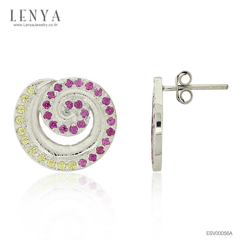 LENYA ต่างหู CZ สีเหลือง จาก Swarovski เสริมลุคทันสมัย ขนาด 1.75 มิล ตัวเรือนเงินแท้925 ชุบทองคำขาว