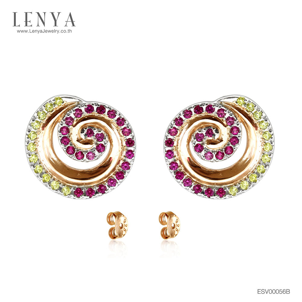 LENYA ต่างหู CZ สีชมพูจาก Swarovski ความงามที่สะกดทุกสายตา ขนาด 1.25 มิล ตัวเรือนเงินแท้925 ชุบทูโทน
