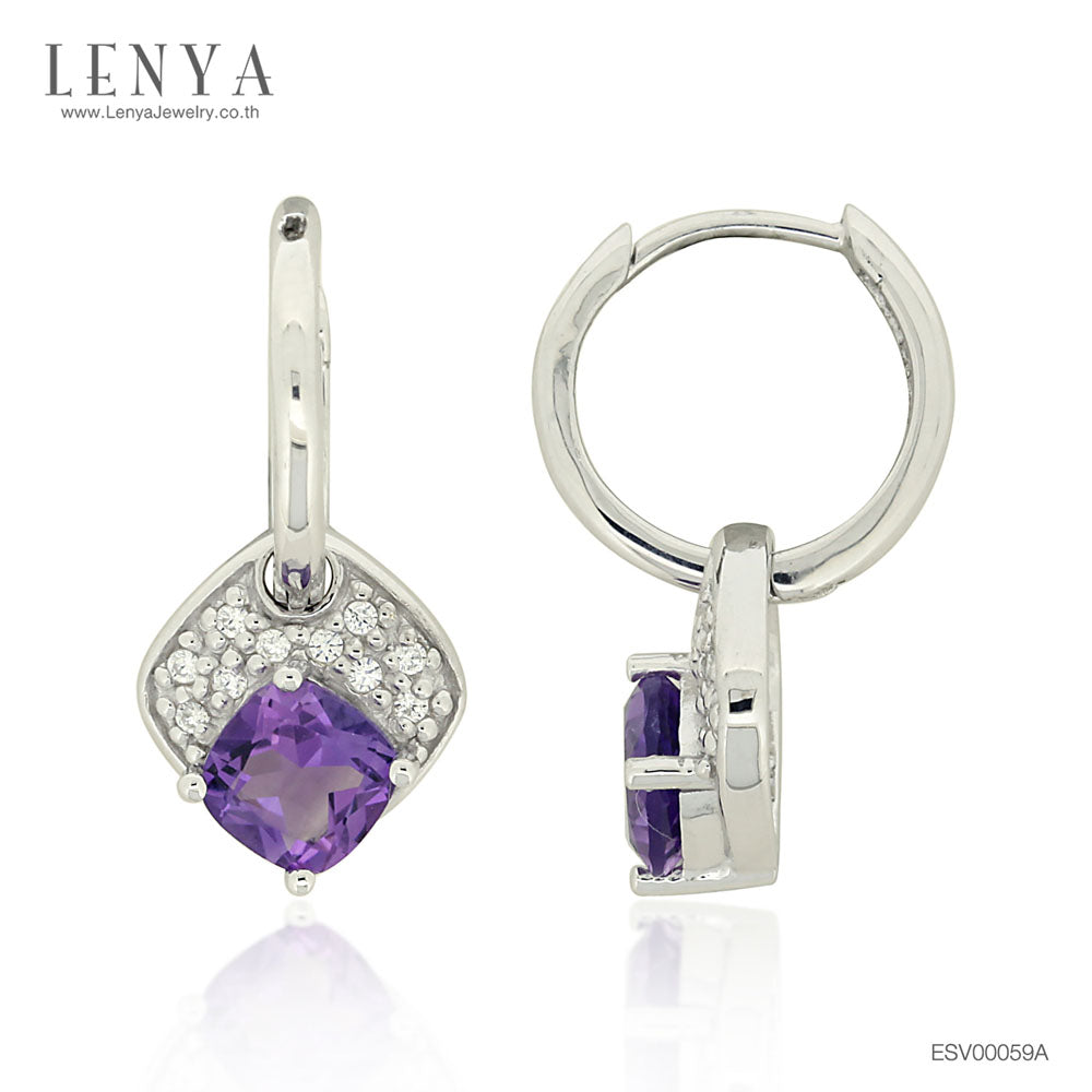 LENYA ต่างหูเงินแท้ ประดับพลอย อเมทิสต์ (Amethyst) และ CZ เสริมให้ร่ำรวยอย่างมีสติ
