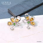 LENYA ต่างหูพลอยซิทริน ช่วยเรียกทรัพย์ สดใส พลังบวก ขนาด 6x4 มิล ตัวเรือนเงินแท้925 ชุบทองคำขาว