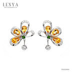 LENYA ต่างหูพลอยซิทริน ช่วยเรียกทรัพย์ สดใส พลังบวก ขนาด 6x4 มิล ตัวเรือนเงินแท้925 ชุบทองคำขาว