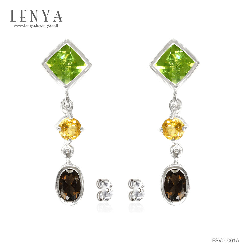 LENYA ต่างหูพลอยเพอริดอท เสริมโชคลาภ ความรัก ชีวิตมั่นคง ขนาด 6 มิล ตัวเรือนเงินแท้925 ชุบทองคำขาว