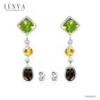 LENYA ต่างหูพลอยเพอริดอท เสริมโชคลาภ ความรัก ชีวิตมั่นคง ขนาด 6 มิล ตัวเรือนเงินแท้925 ชุบทองคำขาว
