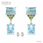 LENYA ต่างหูพลอยบลูโทแพซ เสริมความมั่นใจ ชัดเจน ปัญญา ขนาด 7x5 มิล ตัวเรือนเงินแท้925 ชุบทองคำขาว