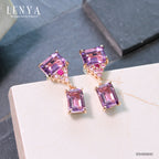 LENYA ต่างหูอะเมทิสต์(Amethyst) สีม่วง ประดับแซฟไฟซ์สีชมพู และทับทิม ตัวเรือนเงินแท้ชุบสีพิ้งค์โกลด์ (Pink Gold)