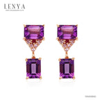 LENYA ต่างหูอะเมทิสต์(Amethyst) สีม่วง ประดับแซฟไฟซ์สีชมพู และทับทิม ตัวเรือนเงินแท้ชุบสีพิ้งค์โกลด์ (Pink Gold)