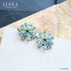 LENYA ต่างหูเงินแท้ 925 ชุบทองขาว ประดับด้วย บลูโทแพซ(Blue Topaz) โครมไดออพไซด์(Chrome Diopsidie) และ ซาโวไรท์( Tsavolite)
