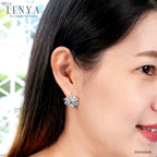 LENYA ต่างหูเงินแท้ 925 ชุบทองขาว ประดับด้วย บลูโทแพซ(Blue Topaz) โครมไดออพไซด์(Chrome Diopsidie) และ ซาโวไรท์( Tsavolite)