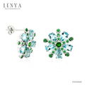 LENYA ต่างหูเงินแท้ 925 ชุบทองขาว ประดับด้วย บลูโทแพซ(Blue Topaz) โครมไดออพไซด์(Chrome Diopsidie) และ ซาโวไรท์( Tsavolite)