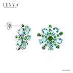 LENYA ต่างหูเงินแท้ 925 ชุบทองขาว ประดับด้วย บลูโทแพซ(Blue Topaz) โครมไดออพไซด์(Chrome Diopsidie) และ ซาโวไรท์( Tsavolite)