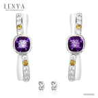 LENYA ต่างหูพลอยอเมทิสต์ เสริมความสงบใจ มีสติ มั่งคั่ง ขนาด 5 มิล ตัวเรือนเงินแท้925 ชุบทองคำขาว