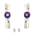 LENYA ต่างหูประดับอะเมทิสต์แท้ (Amethyst) สีม่วง ซิทรีนแท้ (Citrine) สีเหลือง และเพชร DiamondLike ตัวเรือนเงินแท้ชุบทองคำขาว